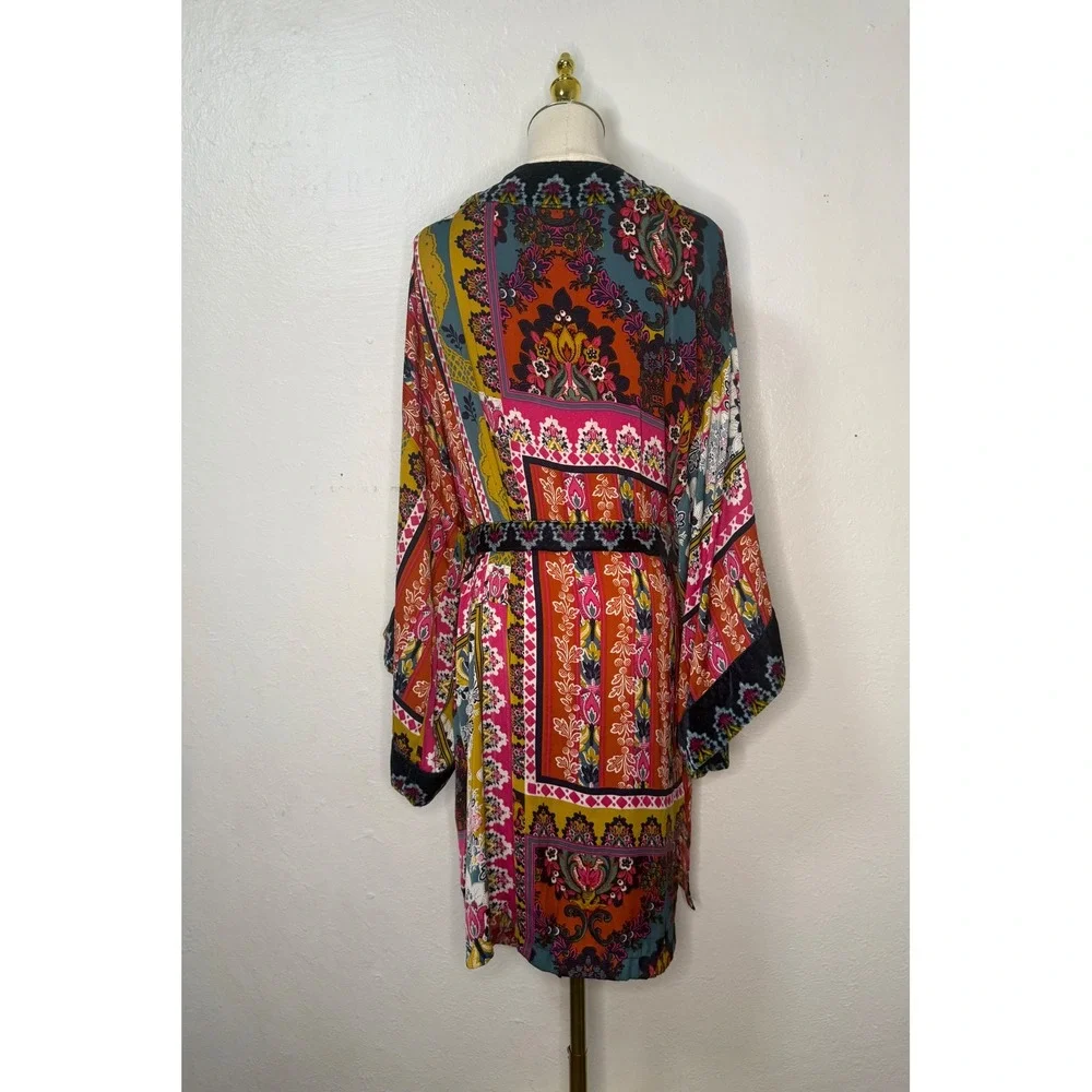 Anthropologie Zadie Velvet Robe Women's XS/S Lounge Kimono Patchwork Boho - Picture 9 of 10